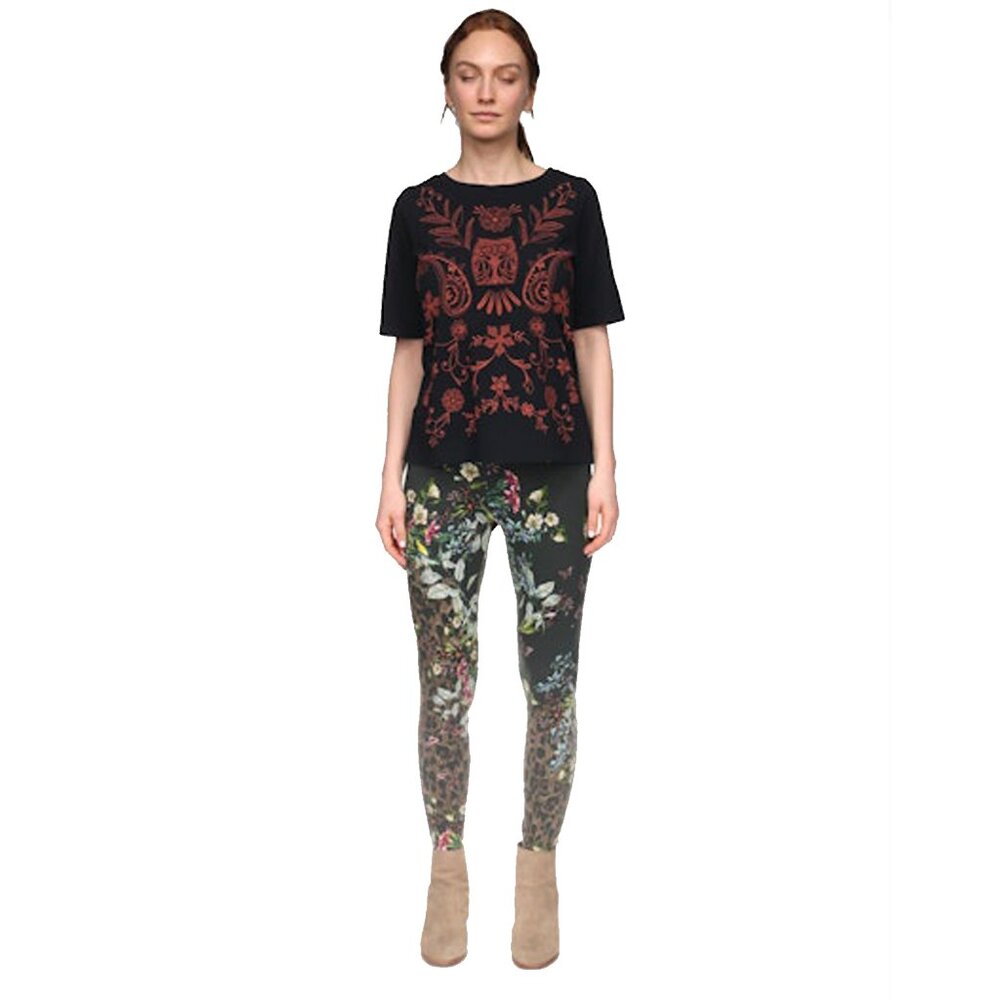 Johnny Was Ash Bird Printed Leggings Cotton Floral Black Brown Legging Pants NEW